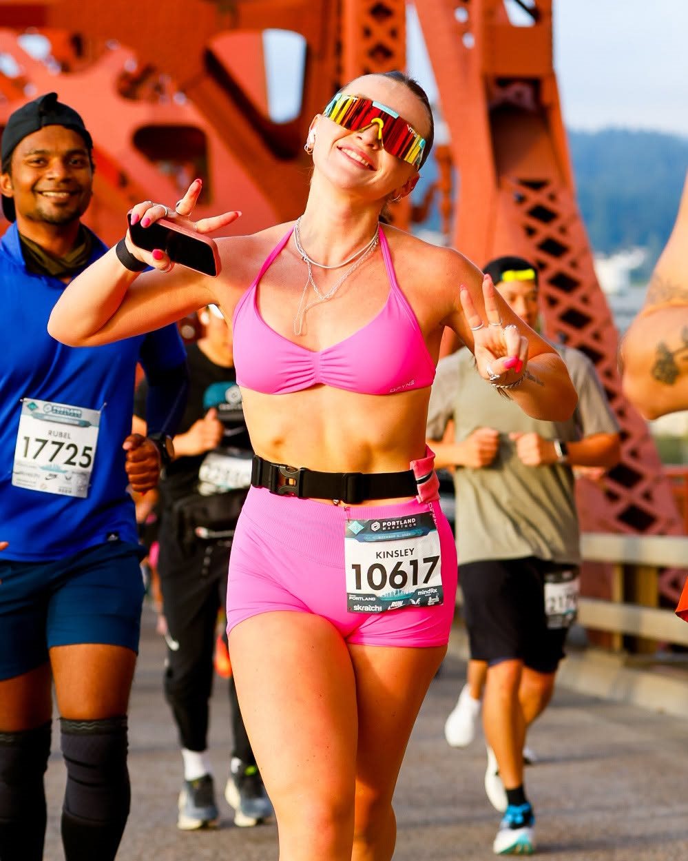 Runner on Portland's bridge during race weekend